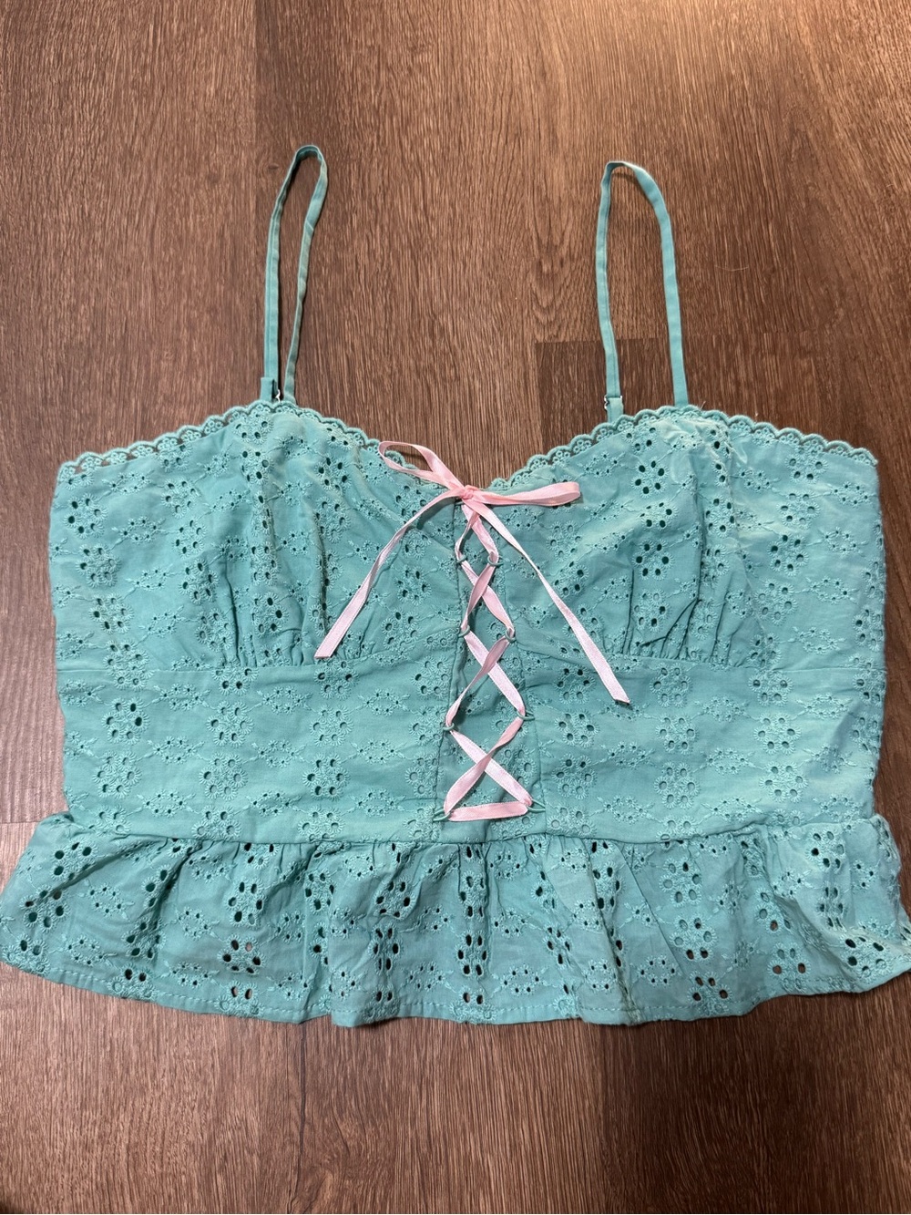 Wild Fable Women's Cropped Cami Tank Lace Up Ribbon Cottage Core Floral Size M